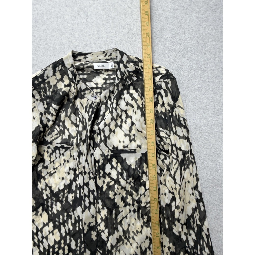 Vince Shirt Womens 4 Black Animal Print Henley Roll Tab Long Sleeve Blouse Sheer - Picture 3 of 6